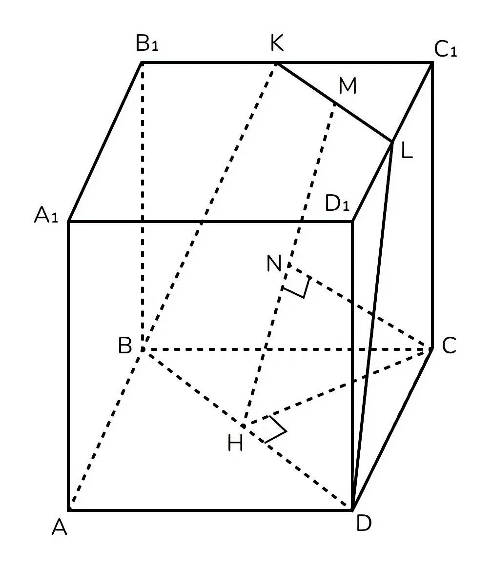Куб ABCDA1B1C1D1 с сечением через точки B, K (середина B1C1) и D — равнобедренная трапеция BKLD